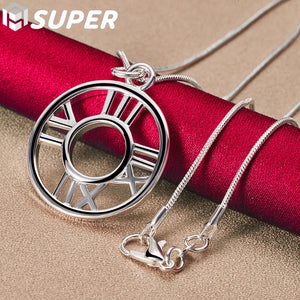 925 Silver Snake Chain Roman Numerals Pendant Necklace
