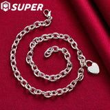 Sterling Silver Heart Lock Pendant Necklace 18 Inch Chain