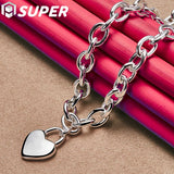 Sterling Silver Heart Lock Pendant Necklace 18 Inch Chain