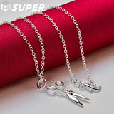 925 Silver 18" Scissors Pendant Necklace Woman Wedding Charm Jewelry