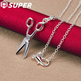 925 Silver 18" Scissors Pendant Necklace Woman Wedding Charm Jewelry