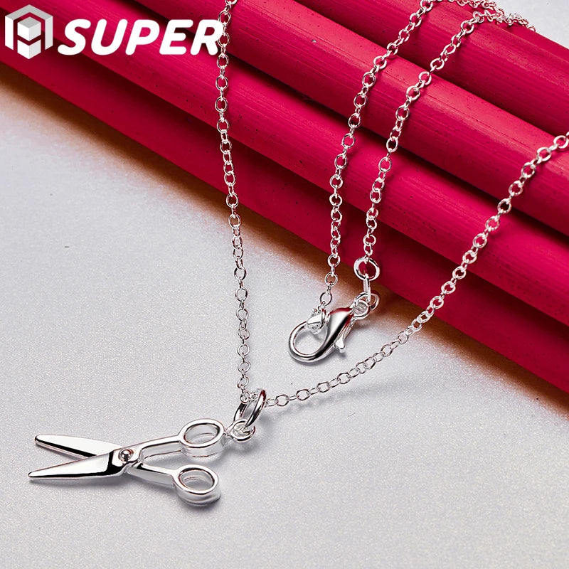 925 Silver 18" Scissors Pendant Necklace Woman Wedding Charm Jewelry