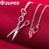925 Silver 18" Scissors Pendant Necklace Woman Wedding Charm Jewelry