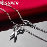 925 Silver 18" Scissors Pendant Necklace Woman Wedding Charm Jewelry