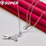 925 Silver 18" Scissors Pendant Necklace Woman Wedding Charm Jewelry