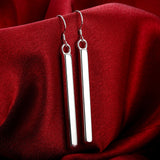925 Sterling Silver Cross Chain Column Necklace Earring Set