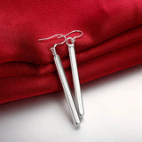 925 Sterling Silver Cross Chain Column Necklace Earring Set