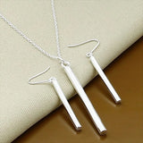 925 Sterling Silver Cross Chain Column Necklace Earring Set