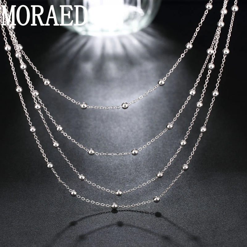 925 Sterling Silver Multi-Chain Beads Necklace for Woman