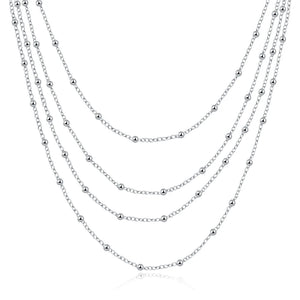 925 Sterling Silver Multi-Chain Beads Necklace for Woman