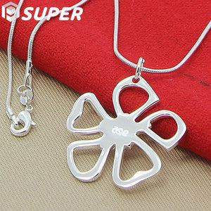 925 Silver Snake Chain Flower Pendant Necklace Wedding Jewelry