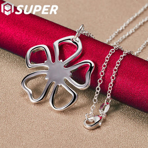 925 Silver Snake Chain Flower Pendant Necklace Wedding Jewelry