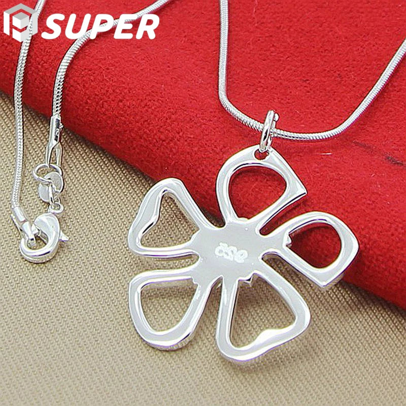 925 Silver Snake Chain Flower Pendant Necklace Wedding Jewelry