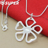 925 Silver Snake Chain Flower Pendant Necklace Wedding Jewelry