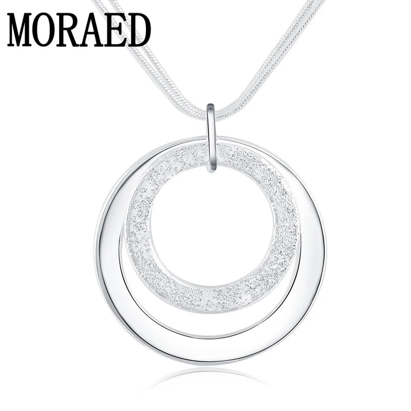 925 Silver Snake Chain Frosted Pendant Necklace 18" Women Wedding Party Jewelry