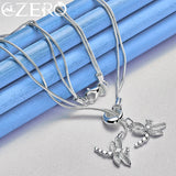 925 Silver 18" Snake Chain Dragonfly Pendant Necklace Zircon Woman Wedding