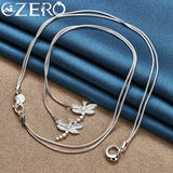 925 Silver 18" Snake Chain Dragonfly Pendant Necklace Zircon Woman Wedding