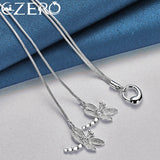 925 Silver 18" Snake Chain Dragonfly Pendant Necklace Zircon Woman Wedding