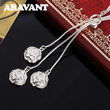 925 Silver 18" Rose Flower Necklace Chains For Women Party Jewelry