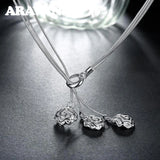925 Silver 18" Rose Flower Necklace Chains For Women Party Jewelry