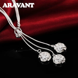 925 Silver 18" Rose Flower Necklace Chains For Women Party Jewelry