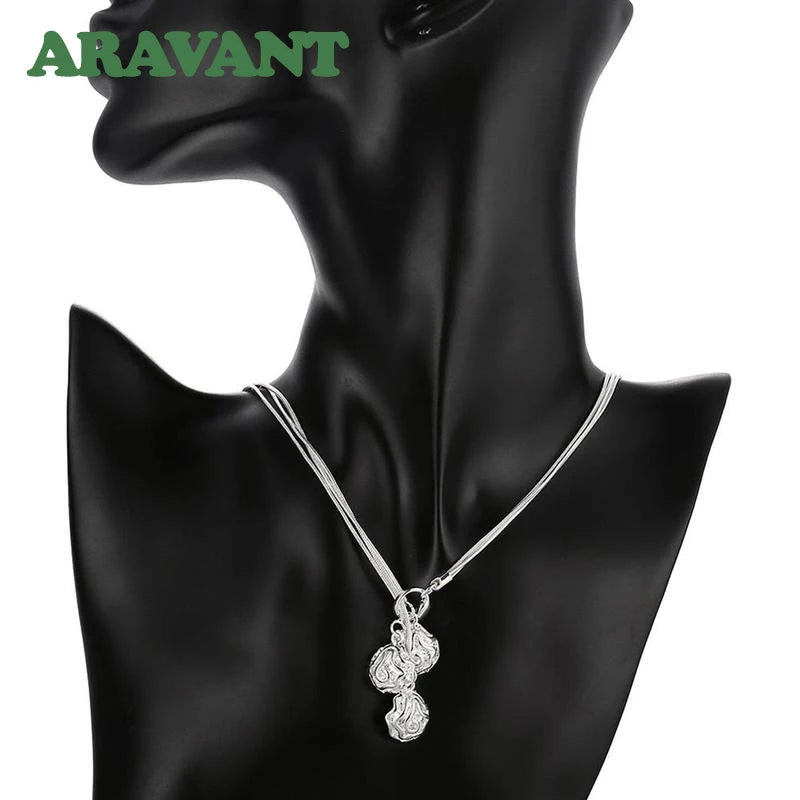 925 Silver 18" Rose Flower Necklace Chains For Women Party Jewelry