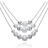 925 Silver Frosted Beads Pendant Earrings Necklace Set Wedding