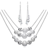 925 Silver Frosted Beads Pendant Earrings Necklace Set Wedding