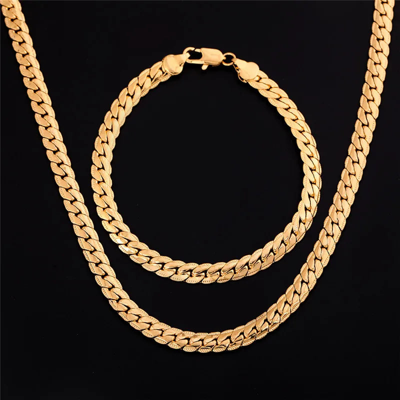 925 Silver 18K 6MM Chain Bracelets & Necklace Set