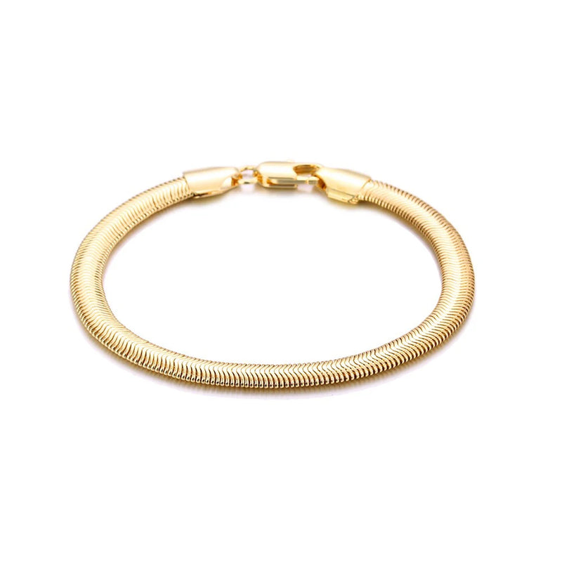 925 Silver 18K 6mm Snake Bone Chain Bracelet Women Wedding Party Jewelry
