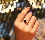 925 Silver 18K Plated Agate Zircon Square Geometric Open Ring