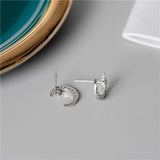 925 Silver Asymmetrical Sun Moon Stud Earrings 18K Plating