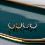 925 Silver Asymmetrical Sun Moon Stud Earrings 18K Plating