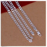 925 Silver 18in 4MM Flat Sideways Chain Necklace Wedding Jewelry