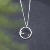 925 Silver Bamboo Pendant Necklace Vintage Chinese Style Jewelry