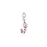 925 Silver 18k Xmas Cane Candy Pendant Necklace Chain Jewelry For Women