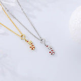 925 Silver 18k Xmas Cane Candy Pendant Necklace Chain Jewelry For Women