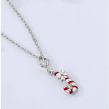 925 Silver 18k Xmas Cane Candy Pendant Necklace Chain Jewelry For Women