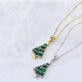 925 Sterling Silver Christmas Tree Zircon Pendant Necklace