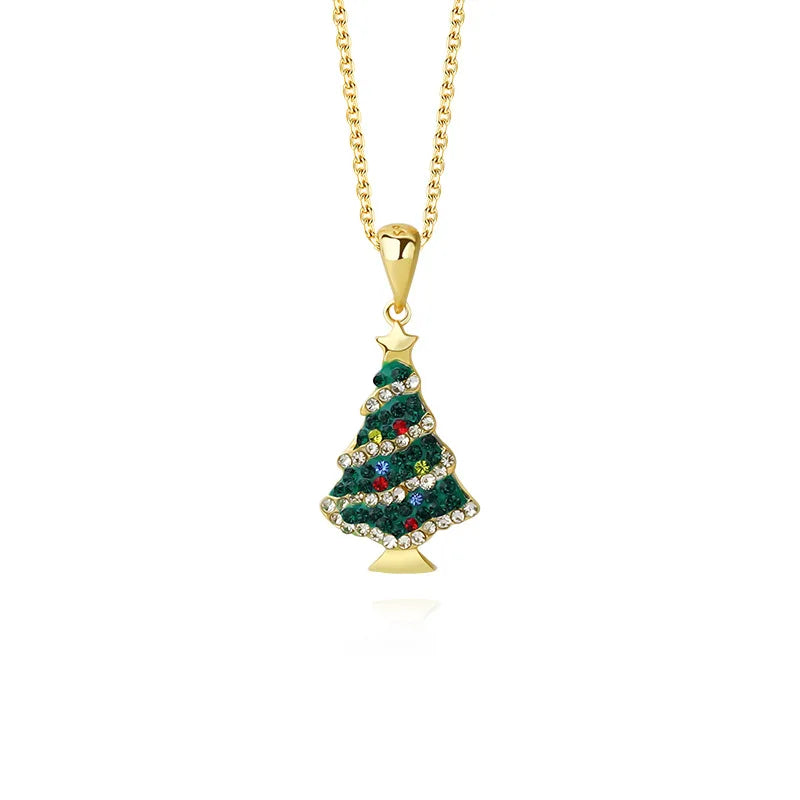 925 Sterling Silver Christmas Tree Zircon Pendant Necklace