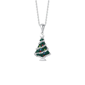 925 Sterling Silver Christmas Tree Zircon Pendant Necklace