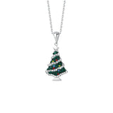 925 Sterling Silver Christmas Tree Zircon Pendant Necklace