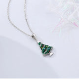 925 Sterling Silver Christmas Tree Zircon Pendant Necklace