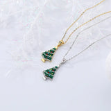 925 Sterling Silver Christmas Tree Zircon Pendant Necklace