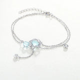 925 Silver Aquamarine Crystal Double Bracelet