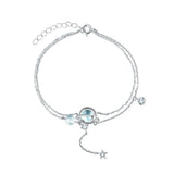 925 Silver Aquamarine Crystal Double Bracelet