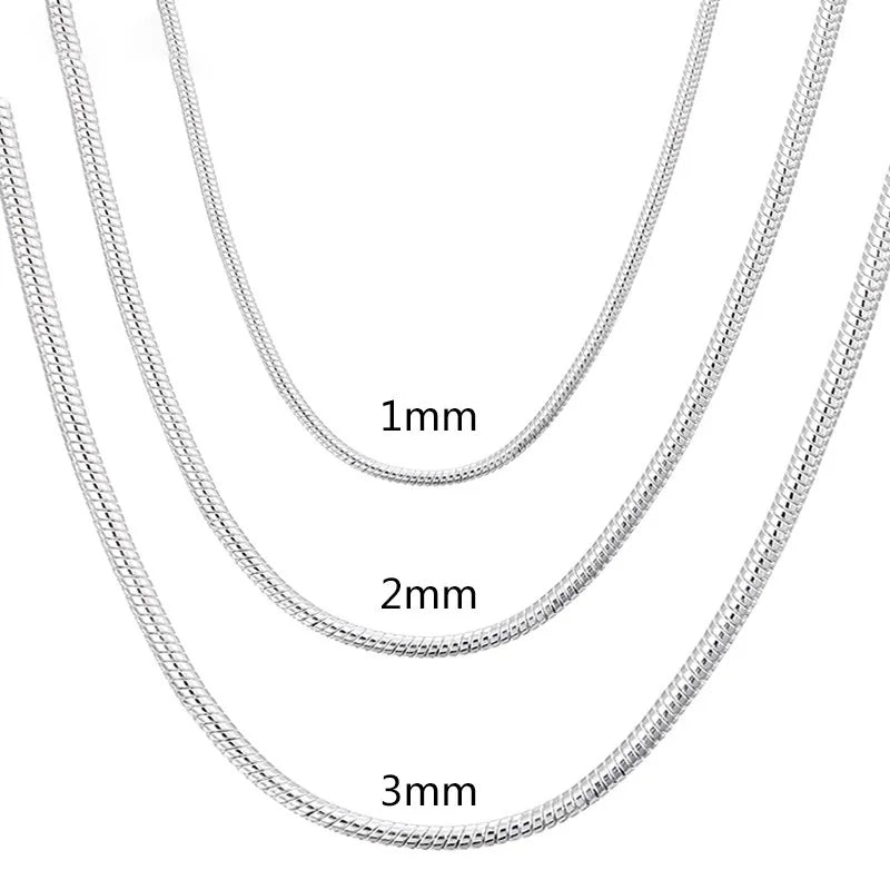 925 Sterling Silver Snake Chain Necklace 1MM/2MM/3MM