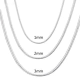 925 Sterling Silver Snake Chain Necklace 1MM/2MM/3MM