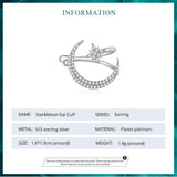 925 Silver Star Moon Ear Cuff CZ Ear Clip BSE701
