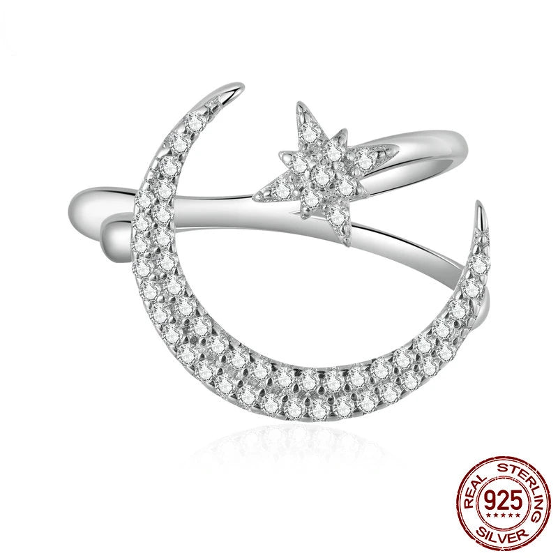 925 Silver Star Moon Ear Cuff CZ Ear Clip BSE701